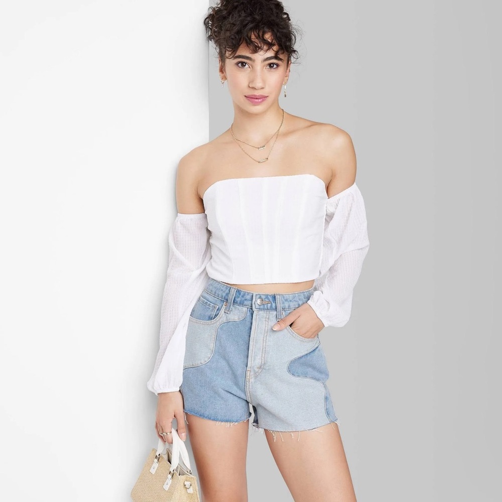 NWT Wild Fable Super High Rise Cut Off Blue Jean Two Tone Shorts Women’s Size 16